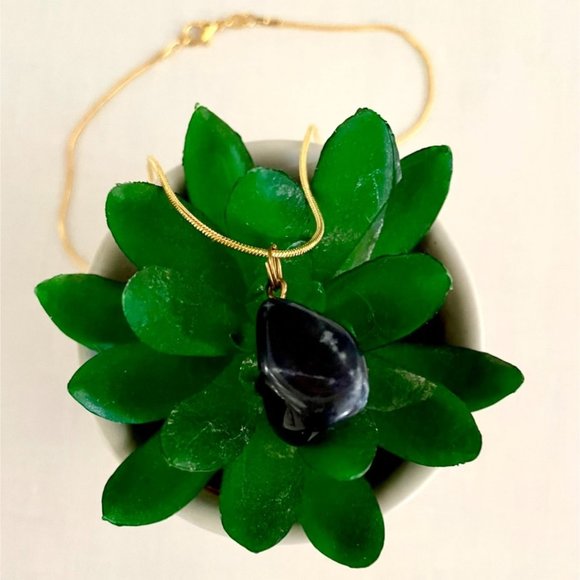 Tumbled Lapis Lazuli Pendant on Goldtone 16 inch Chain Necklace for Men or Women - Picture 3 of 7